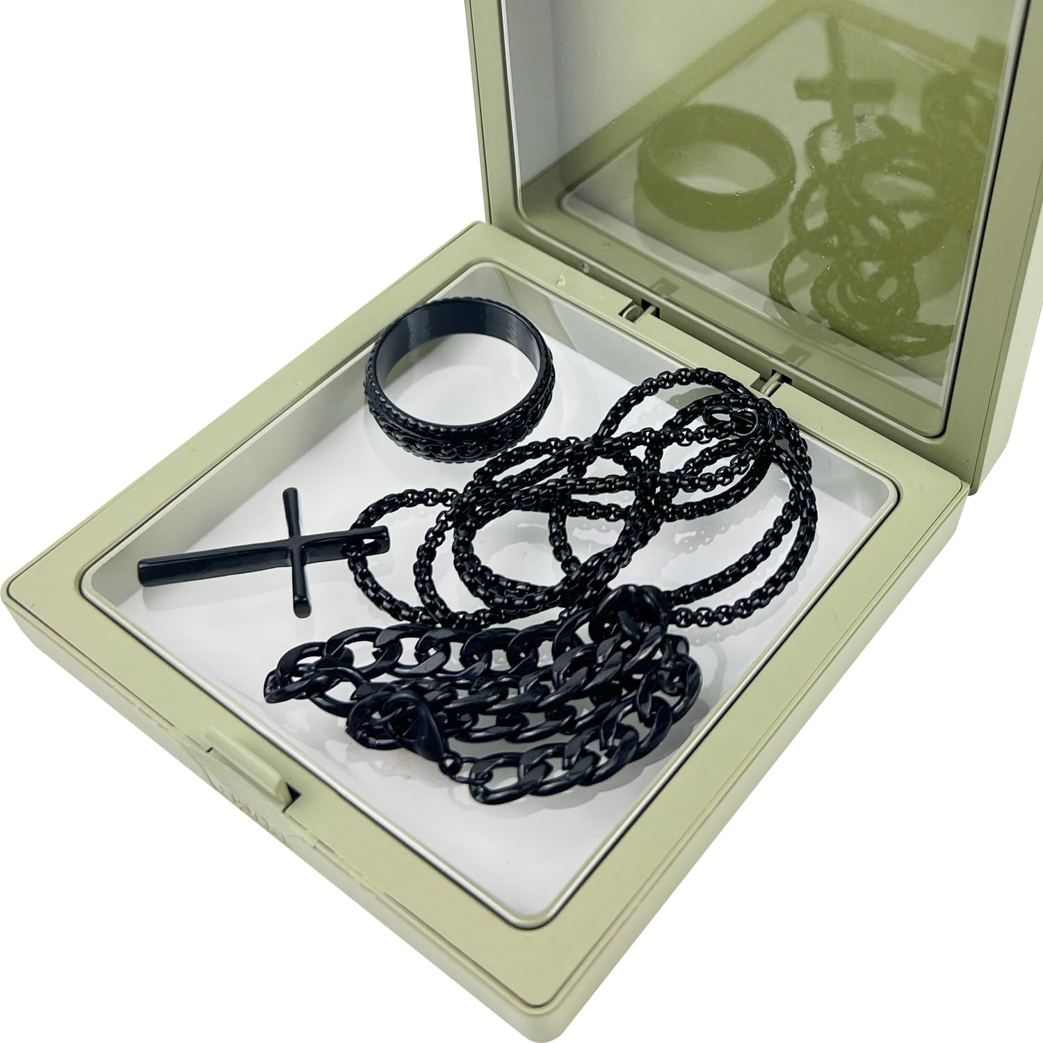 Herren Halskette Kette Silberkette Königskette 3-teiliges Set mit Armband & Ring, Edelstahl Schmuck für Männer, HipHop Style Geschenk für Vater & Freund Schwarz Angebot bei HelloDeals
