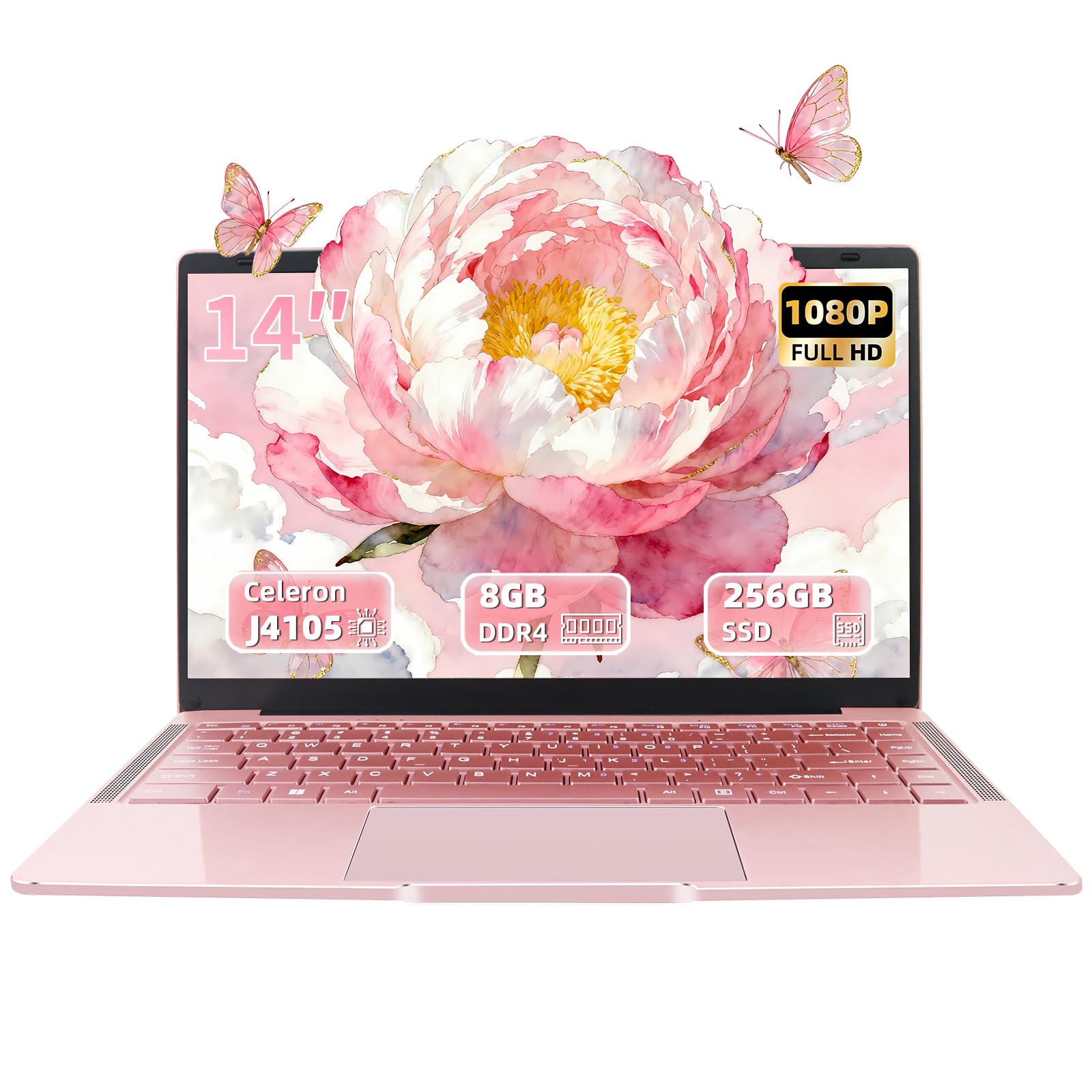 14" Laptop Roségold, Quad-Core Prozessor Celeron J4105 [schneller als N4000 und AMD 3020e], 8GB RAM, 256GB SSD, FHD IPS, HDMI, WLAN, Bluetooth, ultraleichtes und tragbares Notebook für Studenten Angebot bei HelloDeals