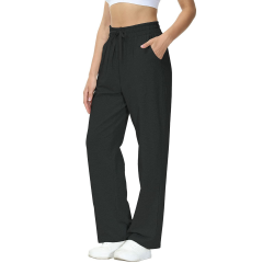 HMIYA Jogginghose Damen Baumwolle Freizeithose Lang offenem Boden Yogahose Sporthose Geradem Bein Hose mit Taschen S Schwarz Angebot bei HelloDeals