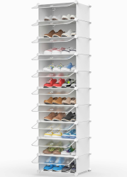 HOMIDEC Schuhregal mit 10 Ebenen, Schuhschrank Schmal Schuhaufbewahrung für Flur Schlafzimmer Eingang, Weiß und Transparent ‎weiß & Transparent Angebot bei HelloDeals