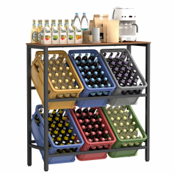 SONGMICS Getränkekistenregal, 2 Ebenen, für 6 Kisten, Aufbewahrungsregal, Jede Ebene bis 150 kg belastbar, Stahl, Getränkeregal, für Küche, Wohnzimmer, Garage, vintagebraun-tintenschwarz BSC363K01 6 Kisten (105,4B cm) Angebot bei HelloDeals