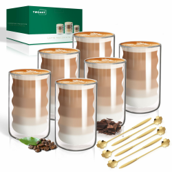 Latte Macchiato Gläser Doppelwandig 400ml 6er Pack mit 6 Löffeln Doppelwandige Kaffeegläser Cappuccino Tassen Glas Spiralförmig Thermogläser Teegläser aus Borosilikatglas 6 × 400 ml Angebot bei HelloDeals