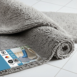 HELLSER Badezimmerteppich DINA | Badematte rutschfest & Waschbar | Weicher Chenille Badvorleger | Saugfähig & Schnelltrocknend | Oeko-TEX Duschvorleger für Fußbodenheizung | Silbergrau | 40x60 cm Silbergrau 40 x 60 cm (Rechteckig) Angebot bei HelloDeals