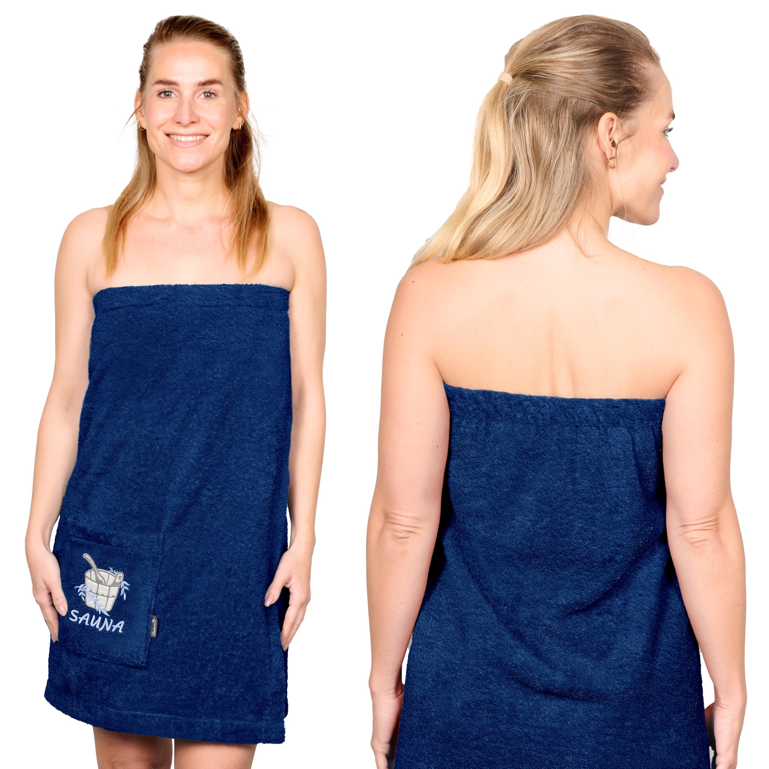 Lashuma Saunakilt Dame Blau - Marine Übergröße L - XXL, weiches Saunatuch Dame mit Klettverschluss Marine Blau L - XXL Angebot bei HelloDeals