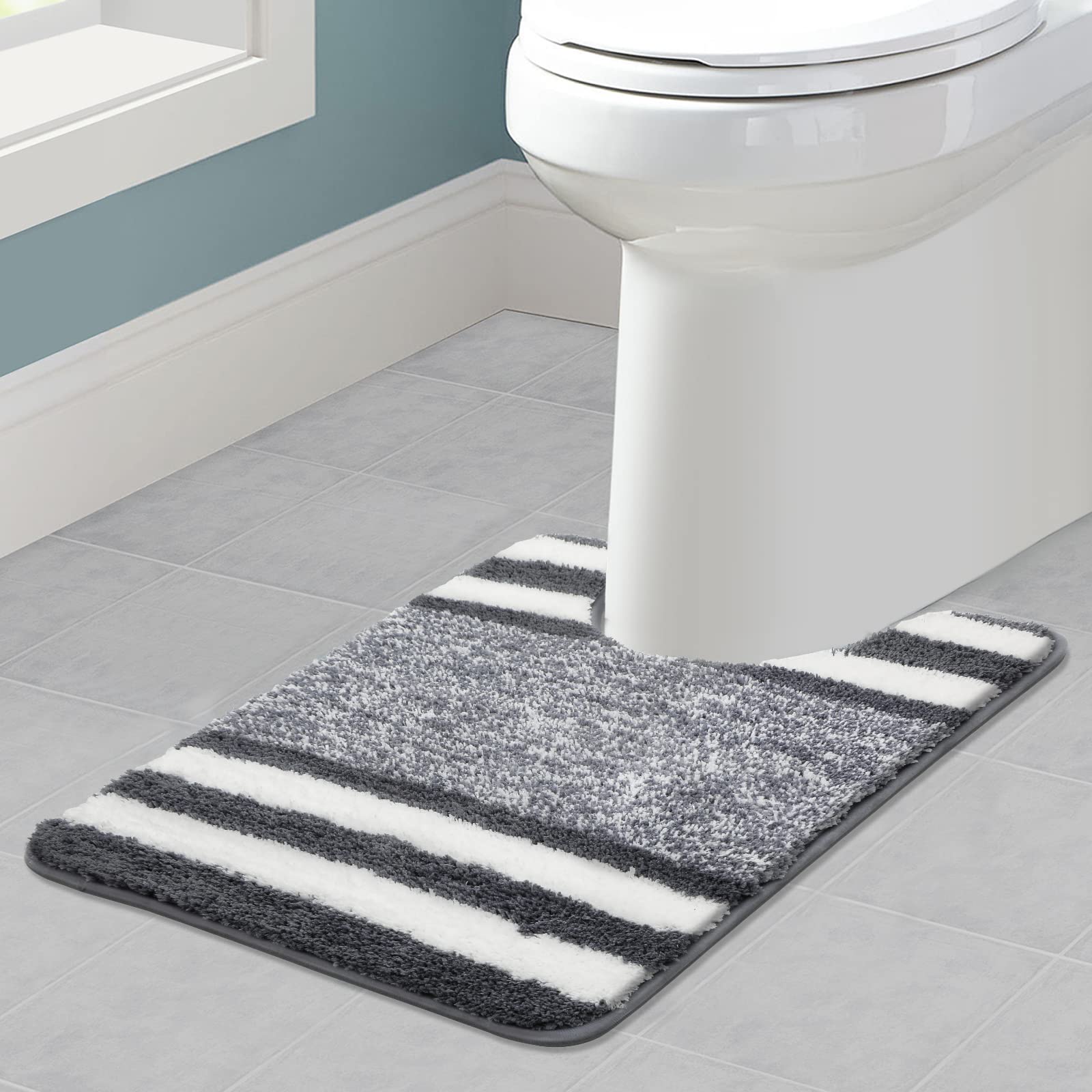 Pauwer U-Form 50 x 60 cm WC Teppich Saugfähige Toiletten Badvorleger rutschfest Waschbar Badematten und WC Vorleger mit Ausschnitt für Badezimmer (Dunkelgrau) Dunkelgrau U-Form 50 x 60 cm Angebot bei HelloDeals