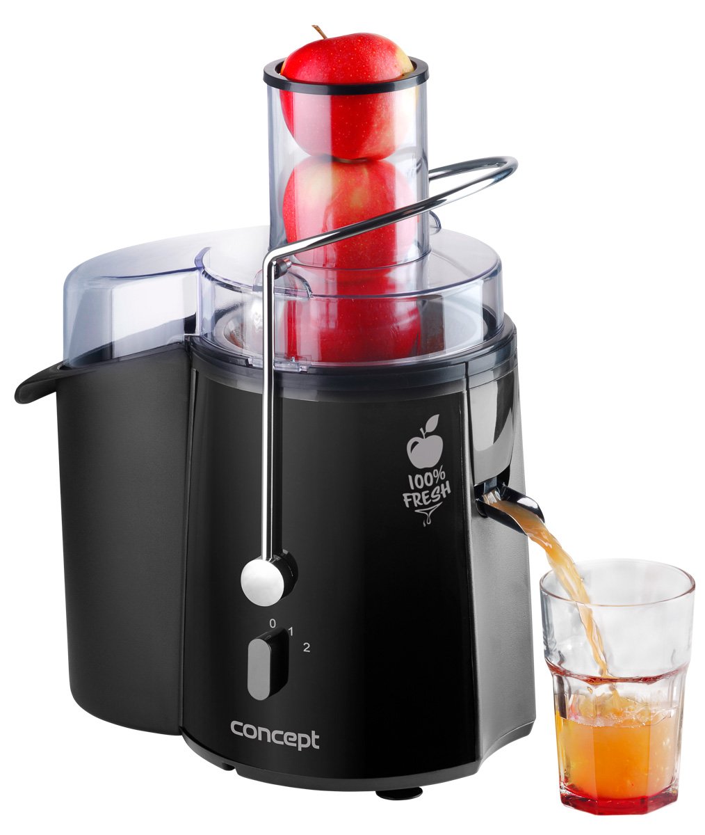 CONCEPT Hausgeräte LO7027 Entsafter Fresh mit XXL einfüllöffnung, 7,2 cm und zwei schaltstufen, 16 800 umdrehungen pro minute, 1,8 L, 1000 W, Schwarz Angebot bei HelloDeals