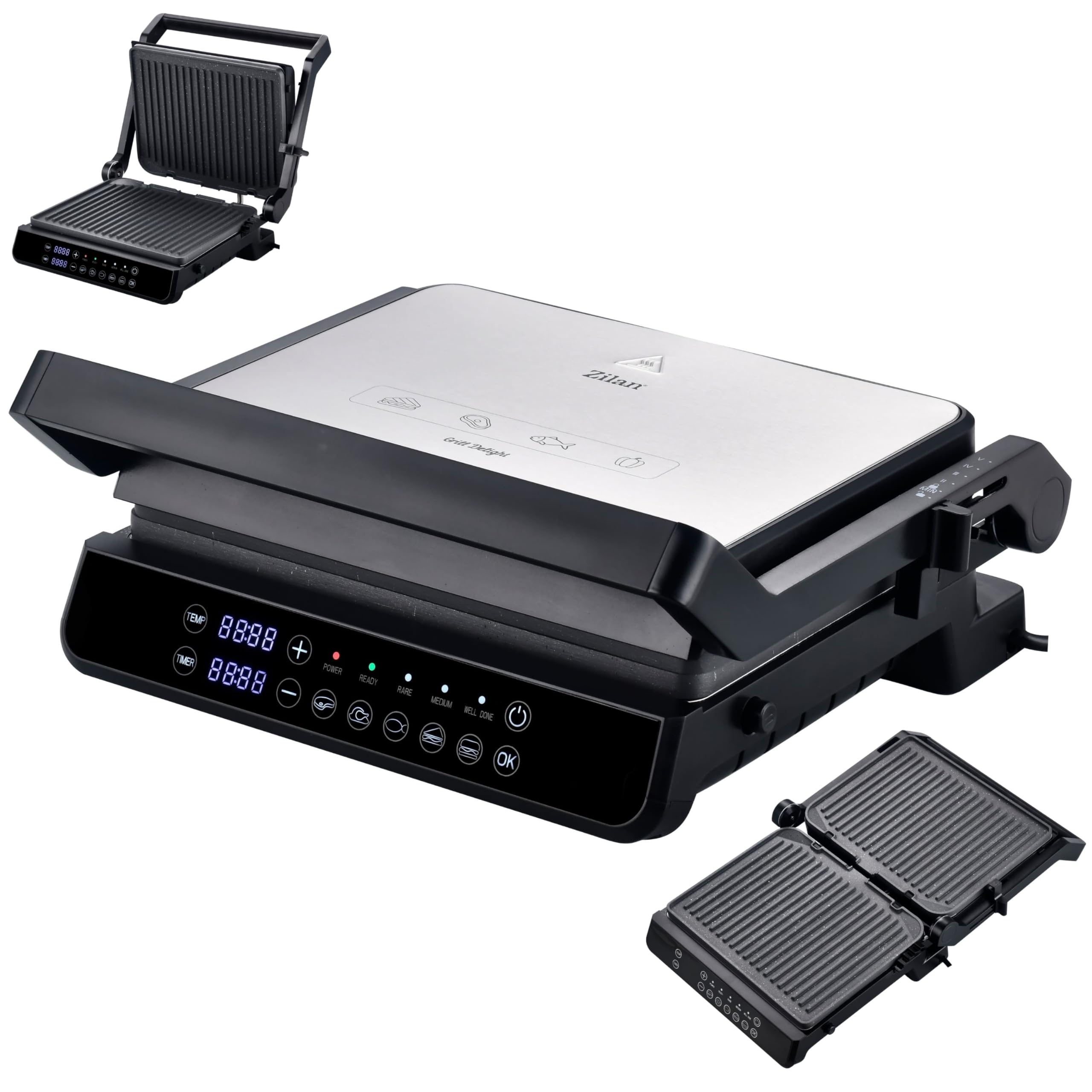 Zilan Digitaler Kontaktgrill abnehmbare Platten spülmaschinengeeignet 2000W Touch Bedienung, 5 Programme elektrischer Grill - Tischgrill - Temperatur- & Timeranzeige - Panini-, Sandwich- & Steakgrill Angebot bei HelloDeals