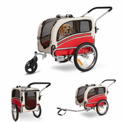 Hundeanhänger 2-in-1 für Fahrrad & Jogger – Transportwagen für Hunde bis 30 kg, faltbar, mit Bremsen, Signalwimpel, Outdoor & Heimgebrauch, leicht zu montieren Rot Angebot bei HelloDeals