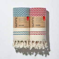 Luum Saunahandtuch Hamamtuch Strandtuch Picknickdecke Badetuch Reisehandtuch Saunatuch Saunakilt Damen Herren, Premium Baumwolle, kompakt, leicht, schnelltrocknend, Petrol/Rot, 90x180, 2-Set 2er Set [90x180] 04 - Kairo - Petrol / Rot Angebot bei HelloDeals