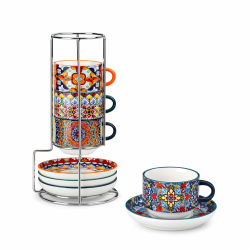 vancasso SIMI Espressotassen 4er Set, 90 ml Espresso Kaffeetassen mit Untertassen & Ständer, Stapelbar Dickwandig Kaffeebecher aus Porzellan für Kaffeegetränke, Cappuccino, Latte, Tee – Elegantes 90ml Angebot bei HelloDeals