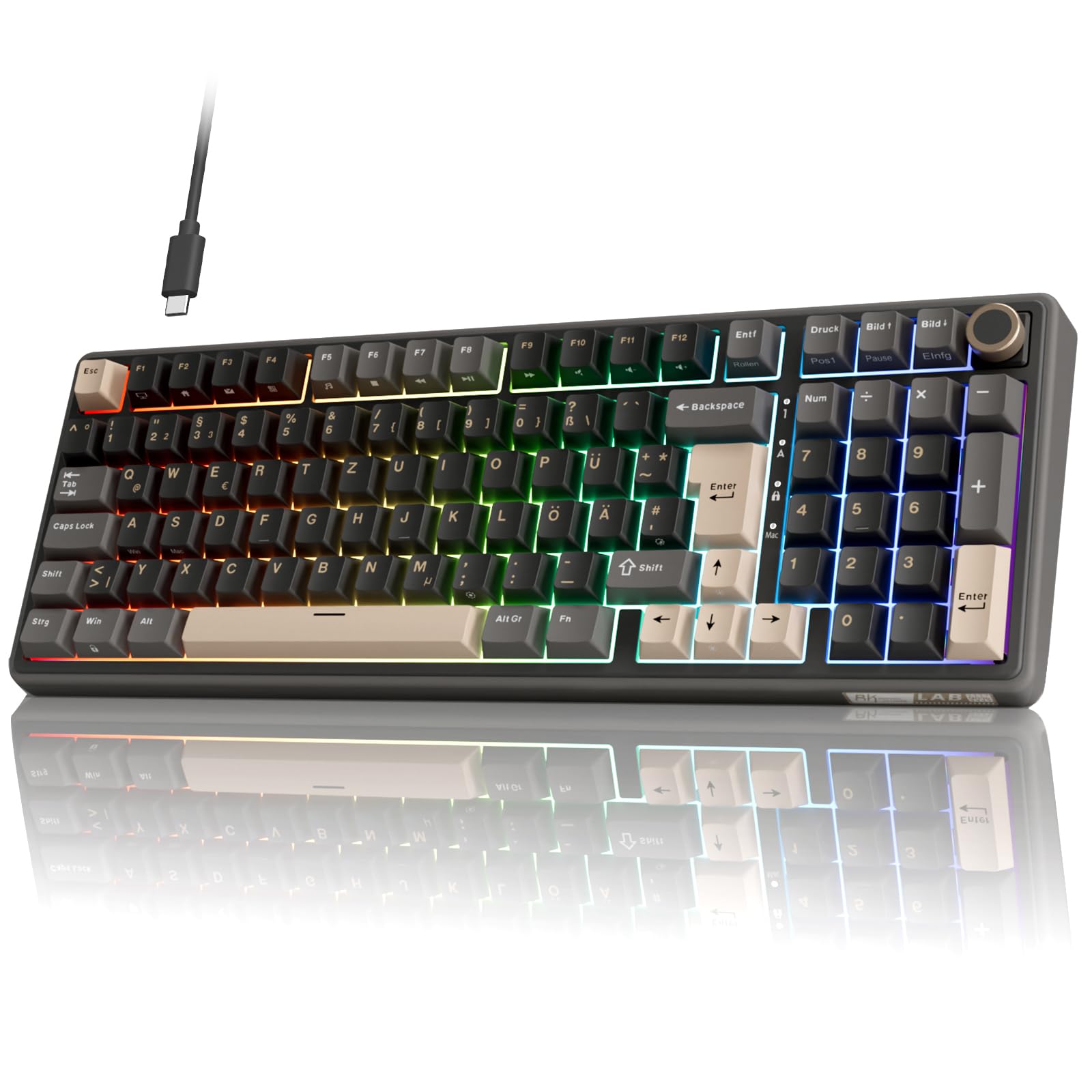RK ROYAL KLUDGE R98 Pro Mechanische Tastatur Kabel, 96% Gasket Gaming Tastatur QWERTZ RGB mit Nummernblock und Knopf, PBT-Tastenkappen, Hot Swap Linearer Creamy Switches Hot Swappable Cream Switch Grau Angebot bei HelloDeals