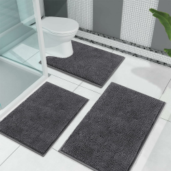 Dunkelgrau Badematten Set 3 Teilig, rutschfest Waschbar Badteppich Set Chenille Duschvorleger für Dusche und Badewannen WC Vorleger mit Ausschnitt(45x65+50x80+U50x60cm) 45x65+50x80+U50x60cm Dunkelgrau Angebot bei HelloDeals