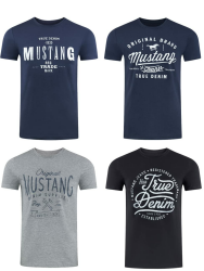 MUSTANG Tshirt Herren Baumwolle Regular Fit 4er Pack Set Rundhals Kurzarm Sommer Tee Shirt Logoprint Schwarz Weiß Grau Blau Grün S M L XL XXL 3XL 4XL 5XL 6XL XXL Farbmix (P11) Angebot bei HelloDeals