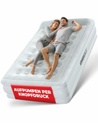 Luftbett selbstaufblasend – für 2 Personen – 203 x 152 x 46 cm -Luftmatratze mit elektrischer Pumpe – aufblasbares Gästebett in 3-5 Minuten – integriertes Kopfkissen (Weiß) Angebot bei HelloDeals