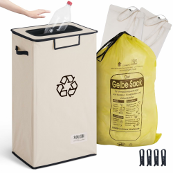 SOELDI 100L Gelber Sack Ständer mit Deckel, Gelber Sack Behälter mit 2 Abnehmbaren Tragetasche, Große Einwurföffnung für Einfaches Einwerfen, Gelber Sack Mülleimer für Küche & Haushal Beige 100L Angebot bei HelloDeals