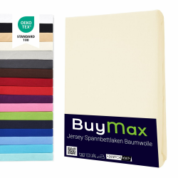 Buymax Spannbettlaken 140x200cm Doppelpack 100% Baumwolle Spannbetttuch Bettlaken Jersey, Matratzenhöhe bis 25 cm, Farbe Beige 140x200x30 cm Beige 2 Angebot bei HelloDeals
