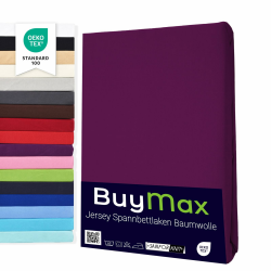 Buymax Spannbettlaken 90x200cm Baumwolle 100% Spannbetttuch Bettlaken Jersey, Matratzenhöhe bis 25 cm, Farbe Aubergine 90x200x30 cm Aubergine 1 Angebot bei HelloDeals