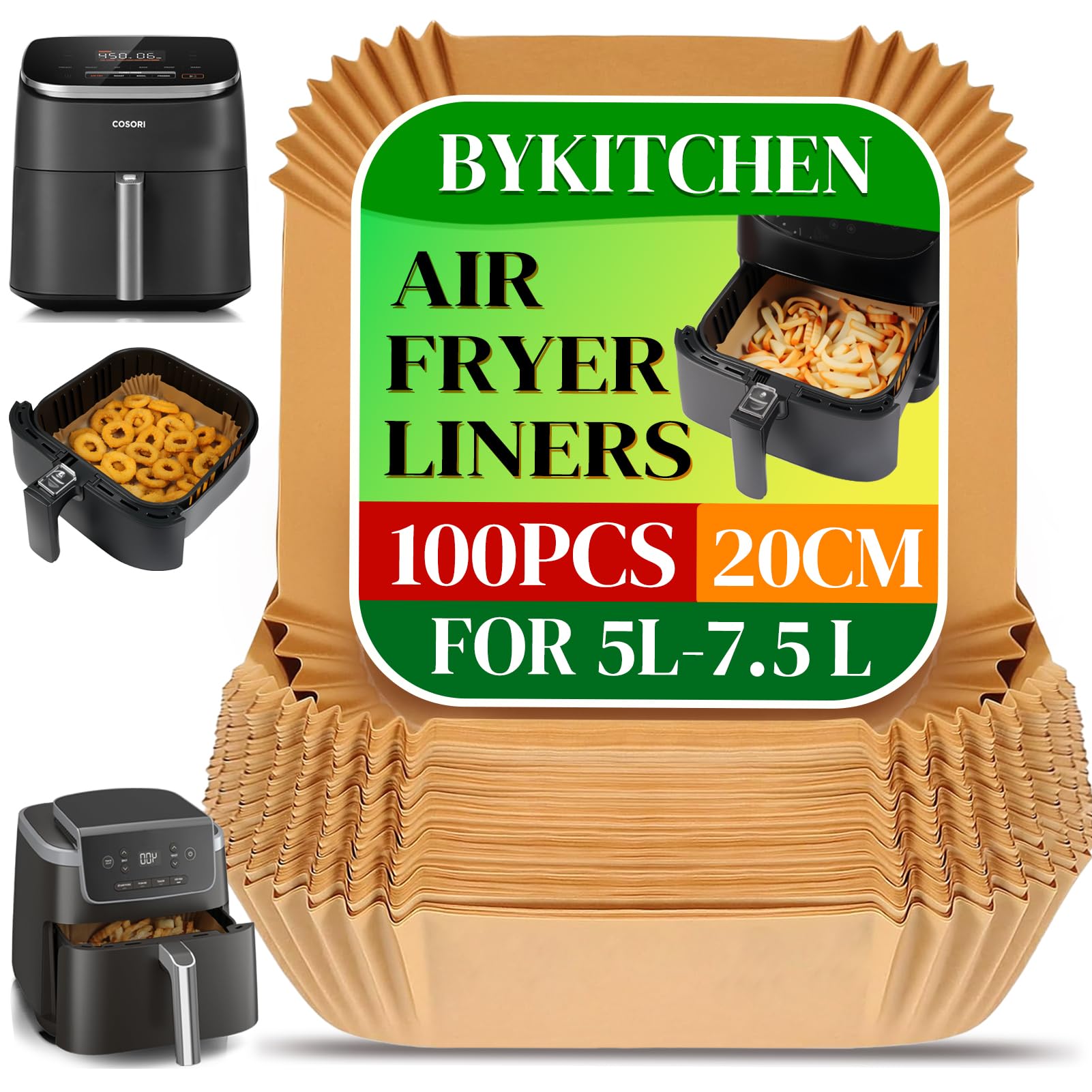 BYKITCHEN 100 Stück Airfryer Backpapier für Philips 6.2L/COSORI 5.5L,6L,6.2L, 20cm-24cm, Heißluftfritteuse Backpapier, Airfryer Zubehör für Tefal 5L,Ninja Speedi5.7L Fritteuse 100 Stück für 5L-8L Angebot bei HelloDeals