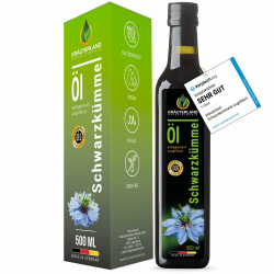Kräuterland Schwarzkümmelöl 500ml, kaltgepresst & ungefiltert, hoher Thymochinon‑Anteil, ägyptische Samen, mühlenfrisch, 100% Nigella sativa, naturrein ohne Zusatzstoffe, lichtgeschützten Glas 500 ml (1er Pack) Angebot bei HelloDeals