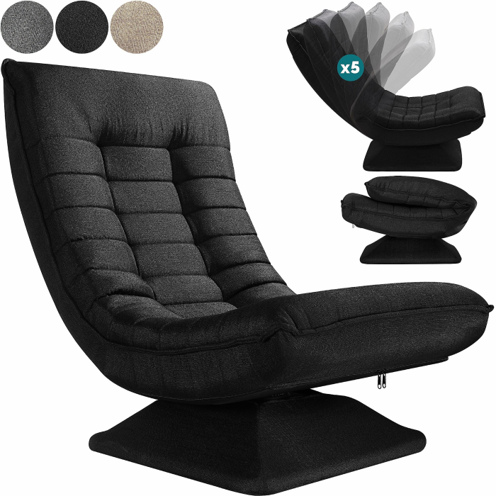 Casaria® Sessel verstellbare Rückenlehne 360° Drehbar Klappbar 150kg Belastbarkeit 60x105x87cm Gepolstert Wohnzimmer Gaming Relax Boden Lounge Sessel Schwarz Angebot bei HelloDeals
