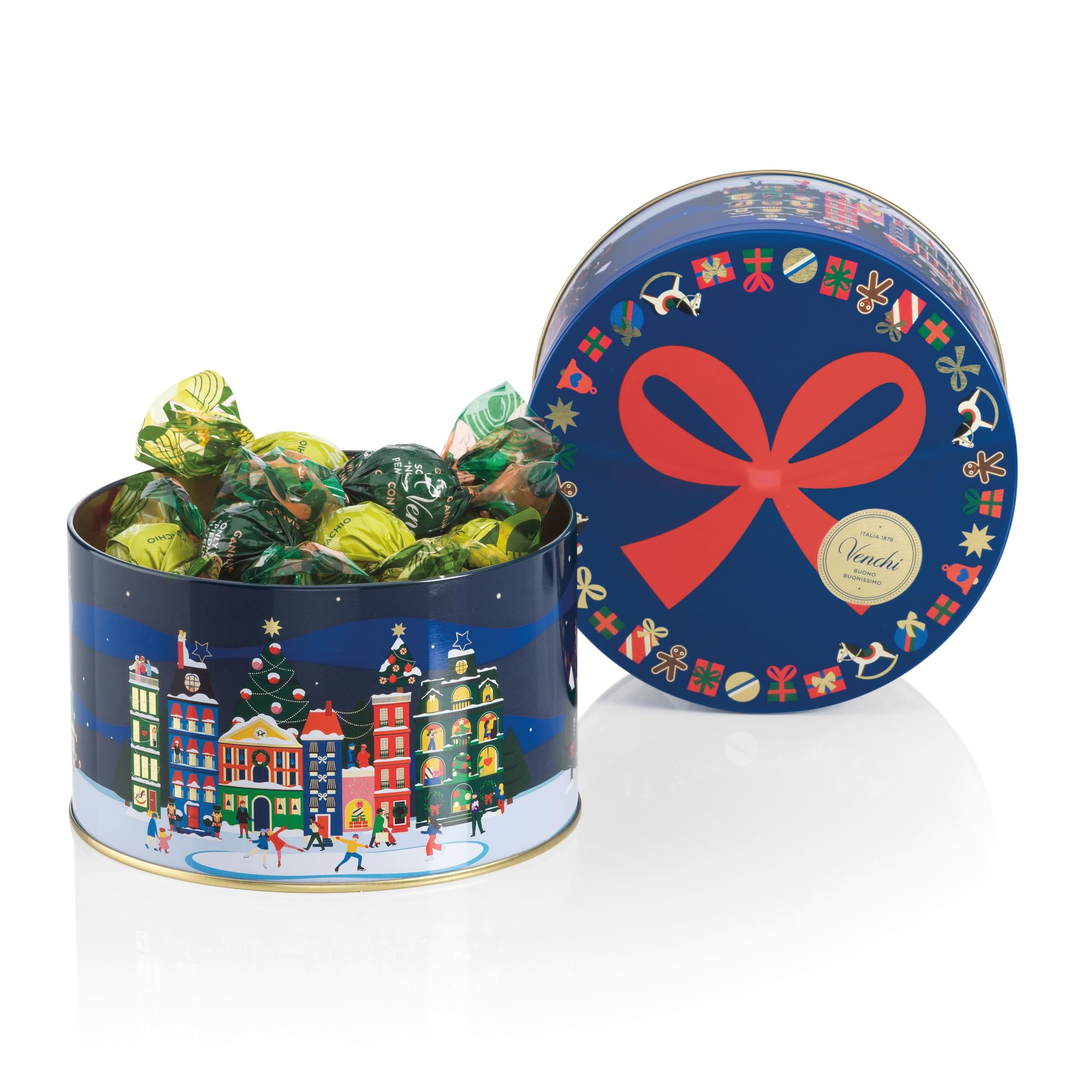 Venchi, Mittlere Weihnachts-Hutschachtel-Geschenkbox aus Blech, mit assortierten Perla Pralinen, mit ganzer "Piemont-Haselnüss", Limited Edition, 205 g, glutenfrei, Weihnachtsgeschenkidee Angebot bei HelloDeals