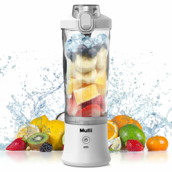 Mulli Tragbarer Mixer,Neu gestartet persönlicher Mixer für Shakes und Smoothies, wiederaufladbarer Mini-Mixer,600ml mit Reisedeckel für Zuhause/Küche/Fitnessstudio Weiß Angebot bei HelloDeals