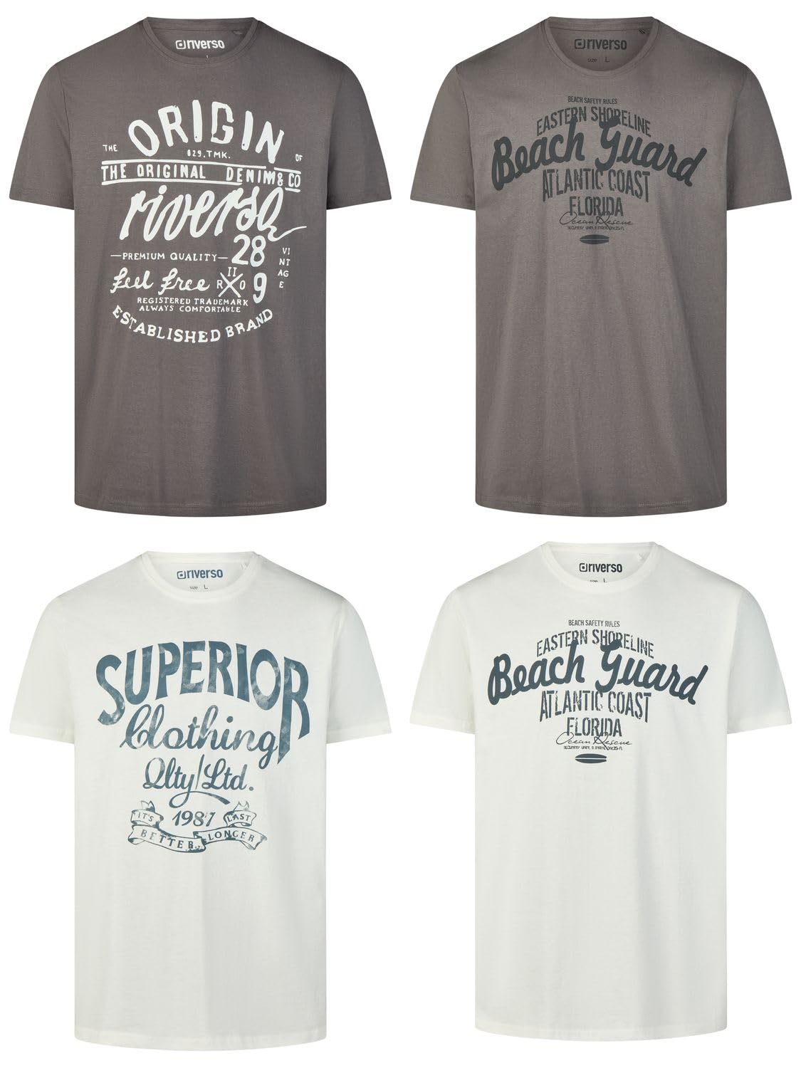 riverso Tshirt Herren Baumwolle Regular Fit RIVLeon 4er Set Pack Rundhals Kurzarm Sommer Tee Shirt Print Grün Blau Weiß Grau Rot Orange S M L XL XXL 3XL 4XL 5XL 5XL Farbmix 6 Angebot bei HelloDeals