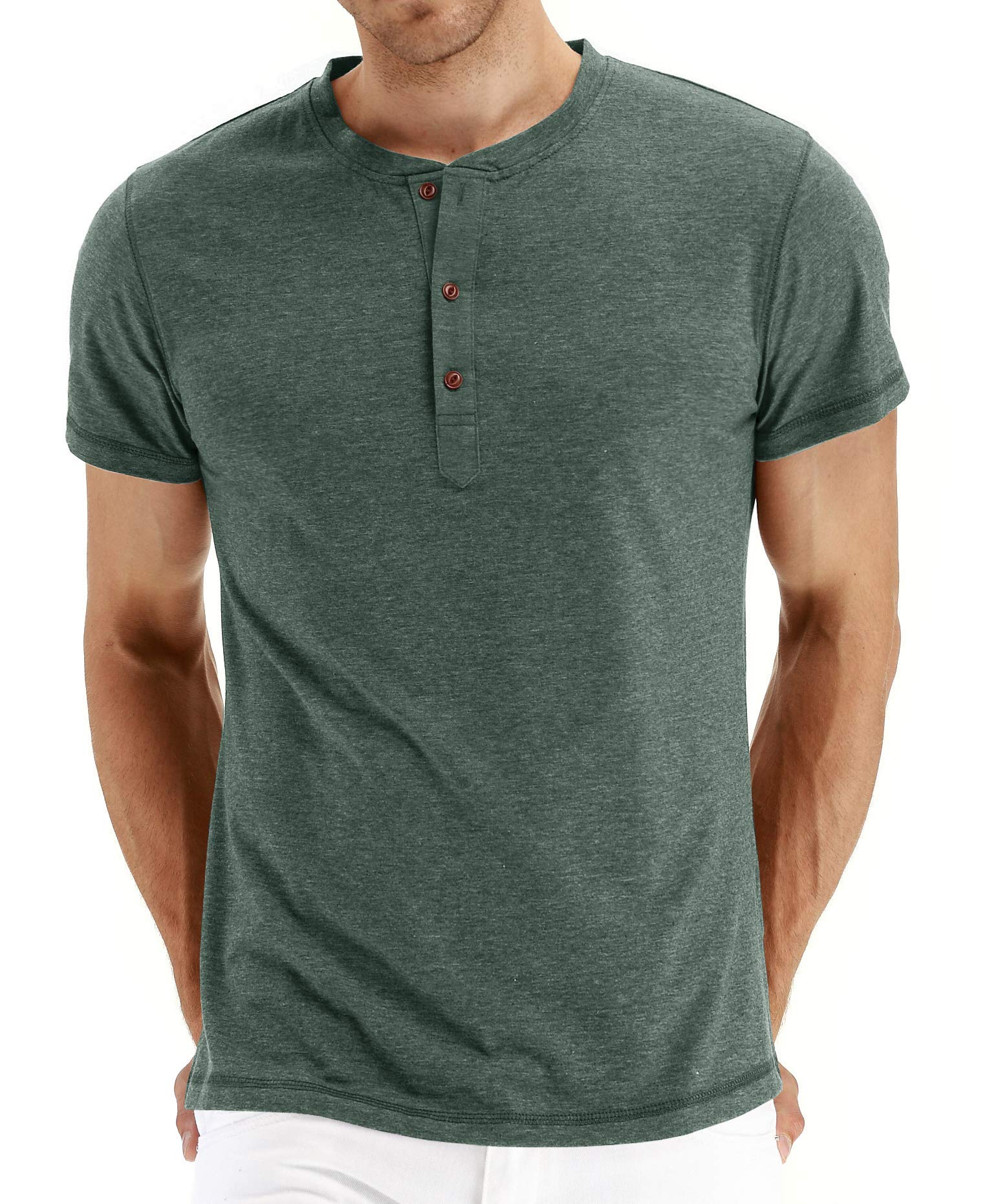 NITAGUT Herren T-Shirt Baumwolle Langarm Alltags-Henley-Hemd XXL A01 Grün Angebot bei HelloDeals