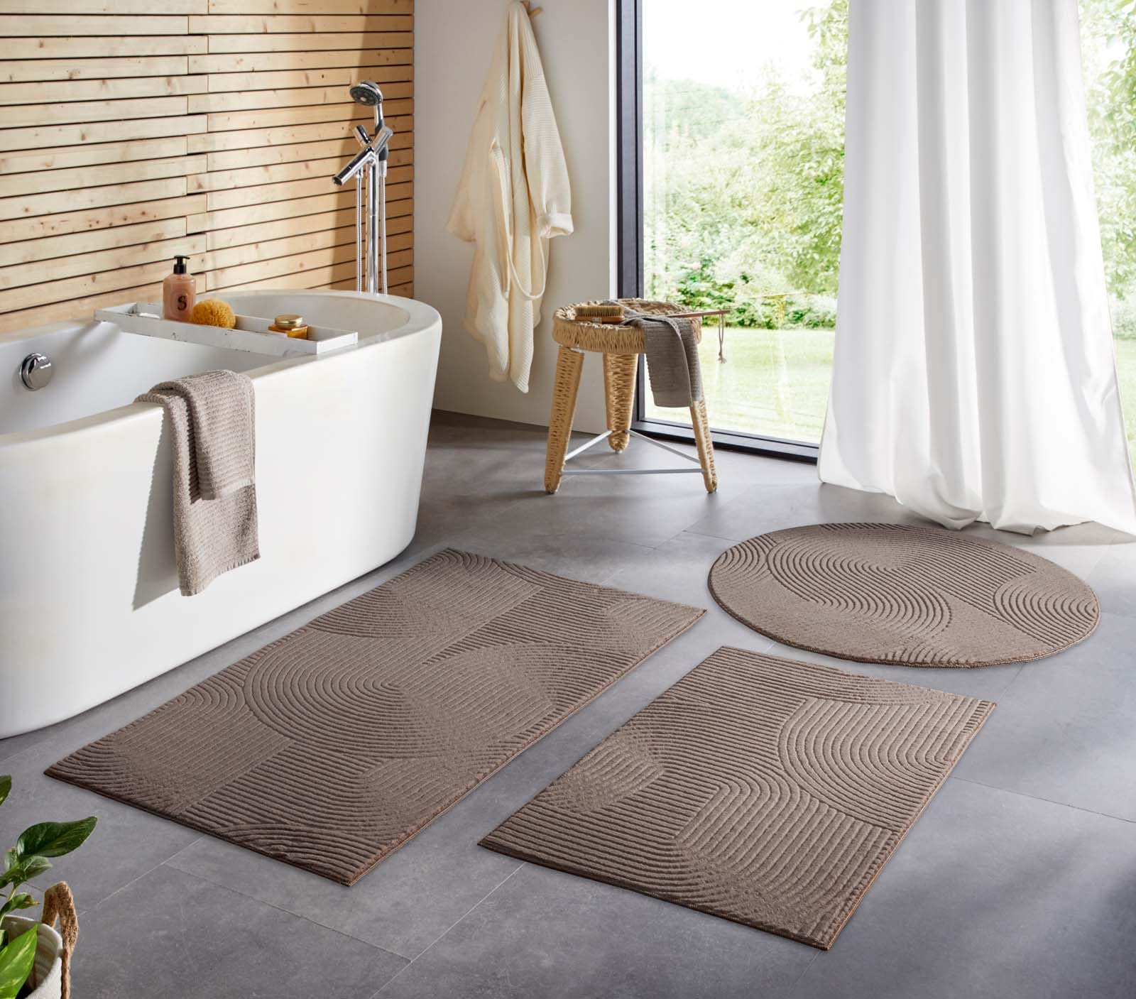 Taracarpet Badematte Homestyle rutschfest waschbar Badezimmerteppich Bad-Vorleger, WC Deko, Duschvorleger für Dusche und Badewannen sehr weich und kombinierbar Taupe Wellen 120 cm rund Taupe Wellen 120 cm (Rund) Angebot bei HelloDeals