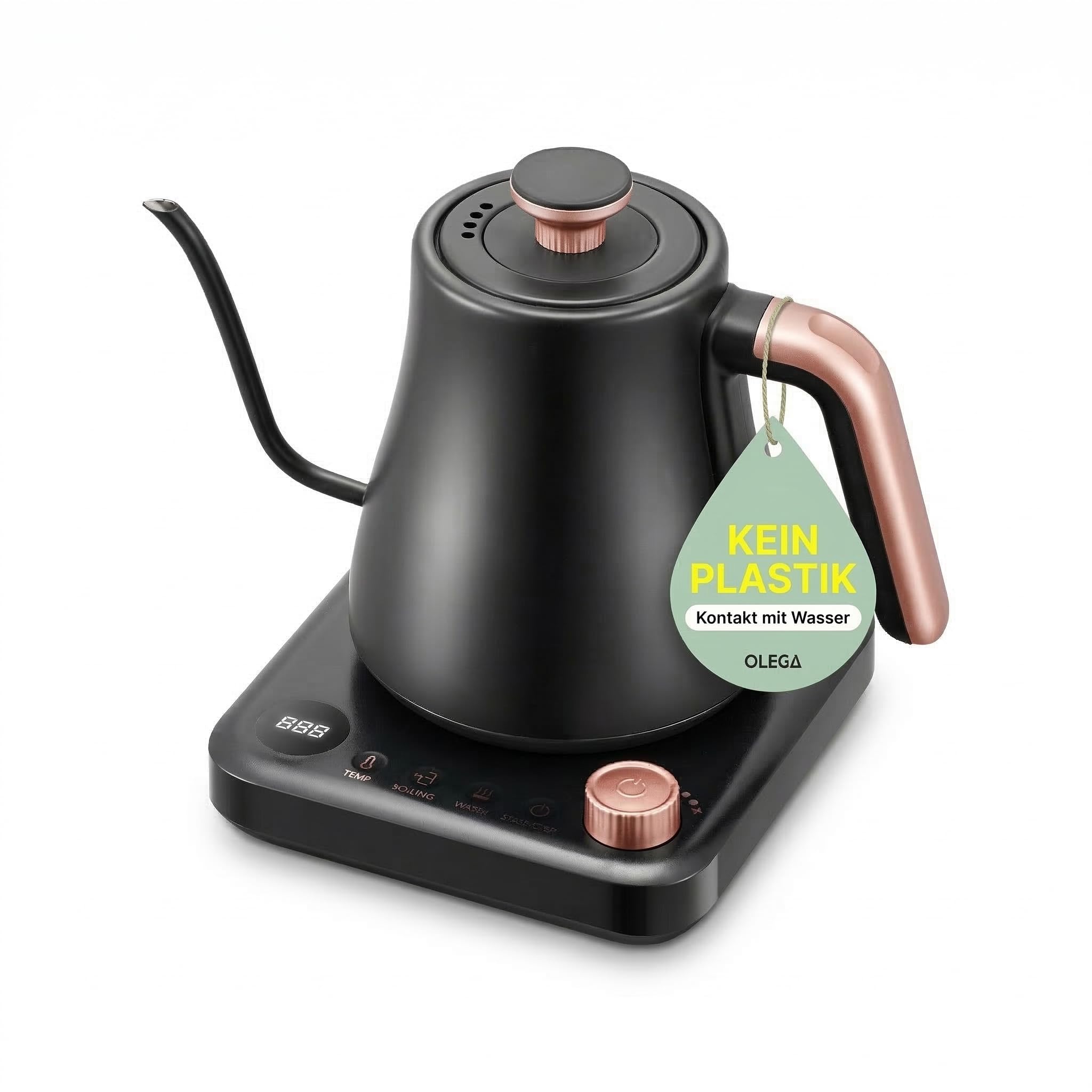OLEGA wasserkocher schwanenhals: 1200W wasserkocher mit temperatureinstellung, 0.8L Edelstahl schwanenhals wasser kocher, LED-Anzeige & Warmhaltefunktion kettle, Geeignet für Kaffee und Tee, schwarz Angebot bei HelloDeals