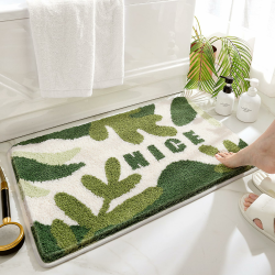 Badezimmermatte Weicher Saugfähig Badezimmerteppich, Mikrofaser Beflockung Grünes Blatt Badematten Antirutsch Badvorleger Duschteppich Waschbar Badteppich 50x80cm 50 x 80 cm (Rechteckig) Grünes Blatt Angebot bei HelloDeals