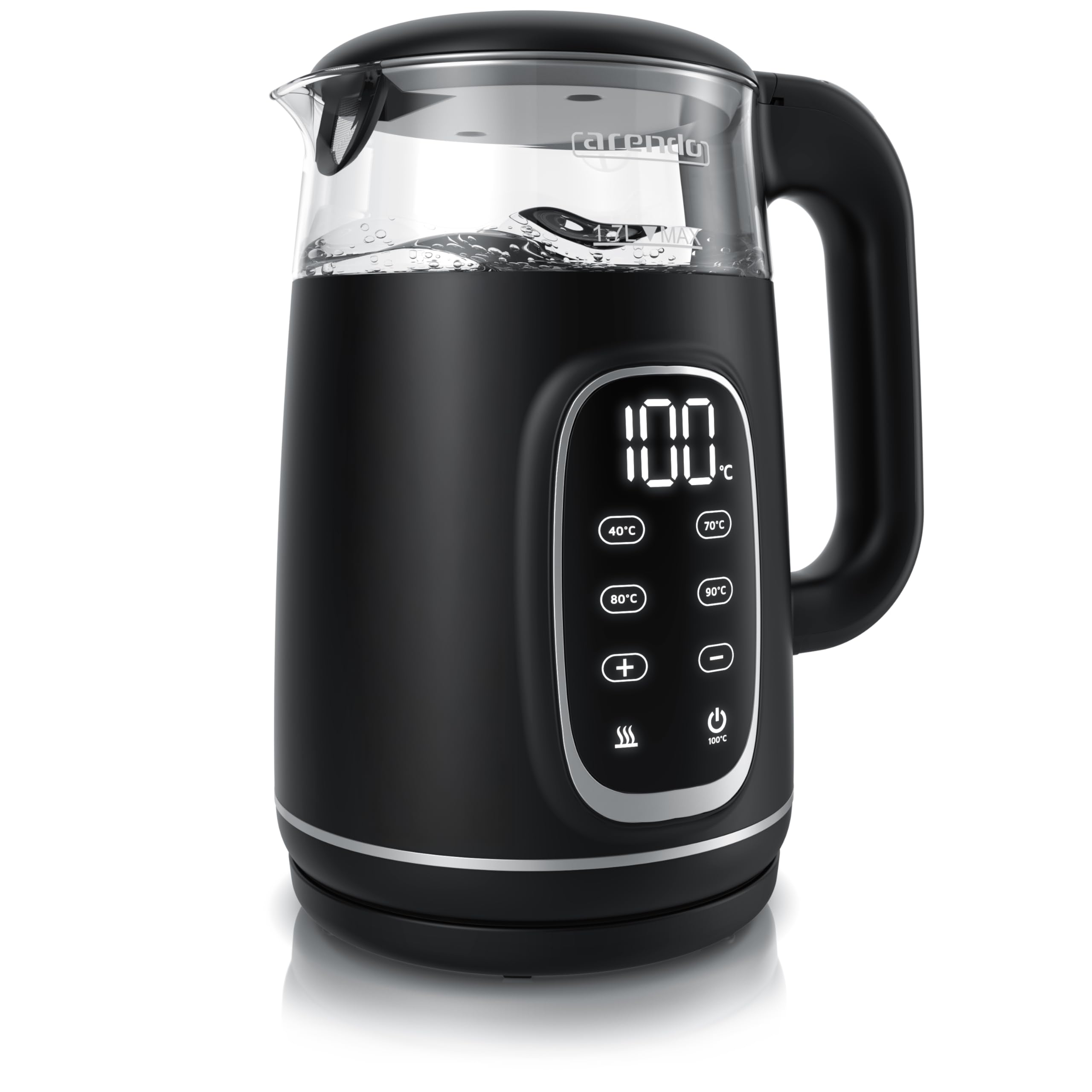 Arendo - Glas Wasserkocher mit Temperatureinstellung - Edelstahl - Doppelwand Design Cool Touch - Display im Gehäuse - Kabellos - 2200 W - 1,7L – Überhitzungsschutz – Warmhaltefunktion – schwarz Angebot bei HelloDeals