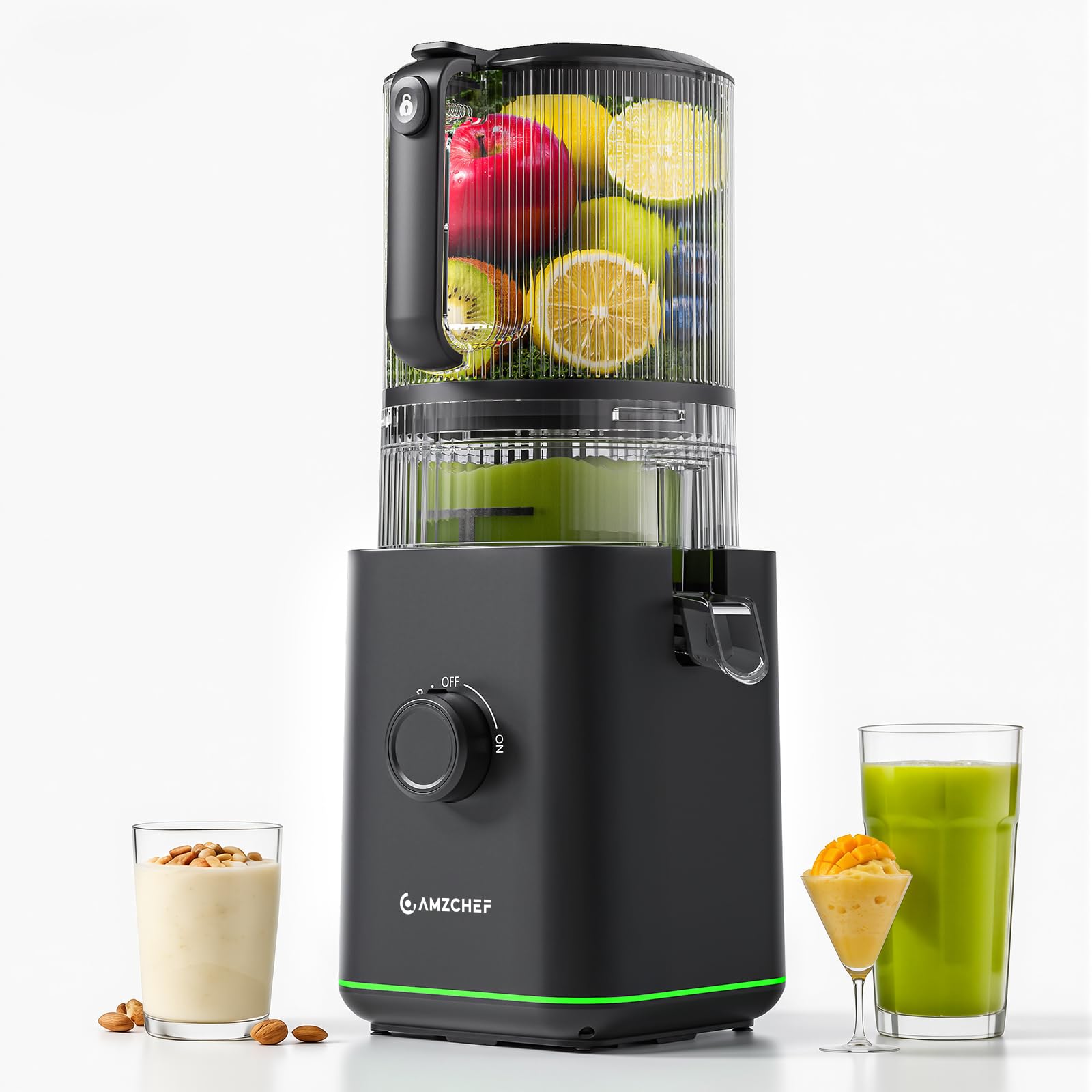 AMZCHEF Entsafter Slow Juicer 155mm XXL Einfüllöffnung - 2,5L Saftpresse Elektrisch für ganzes Obst & Gemüse - Cold Press Juicer mit 2 Filtern - Leise Juicer Machine für Familie 155MM Schwarz Angebot bei HelloDeals