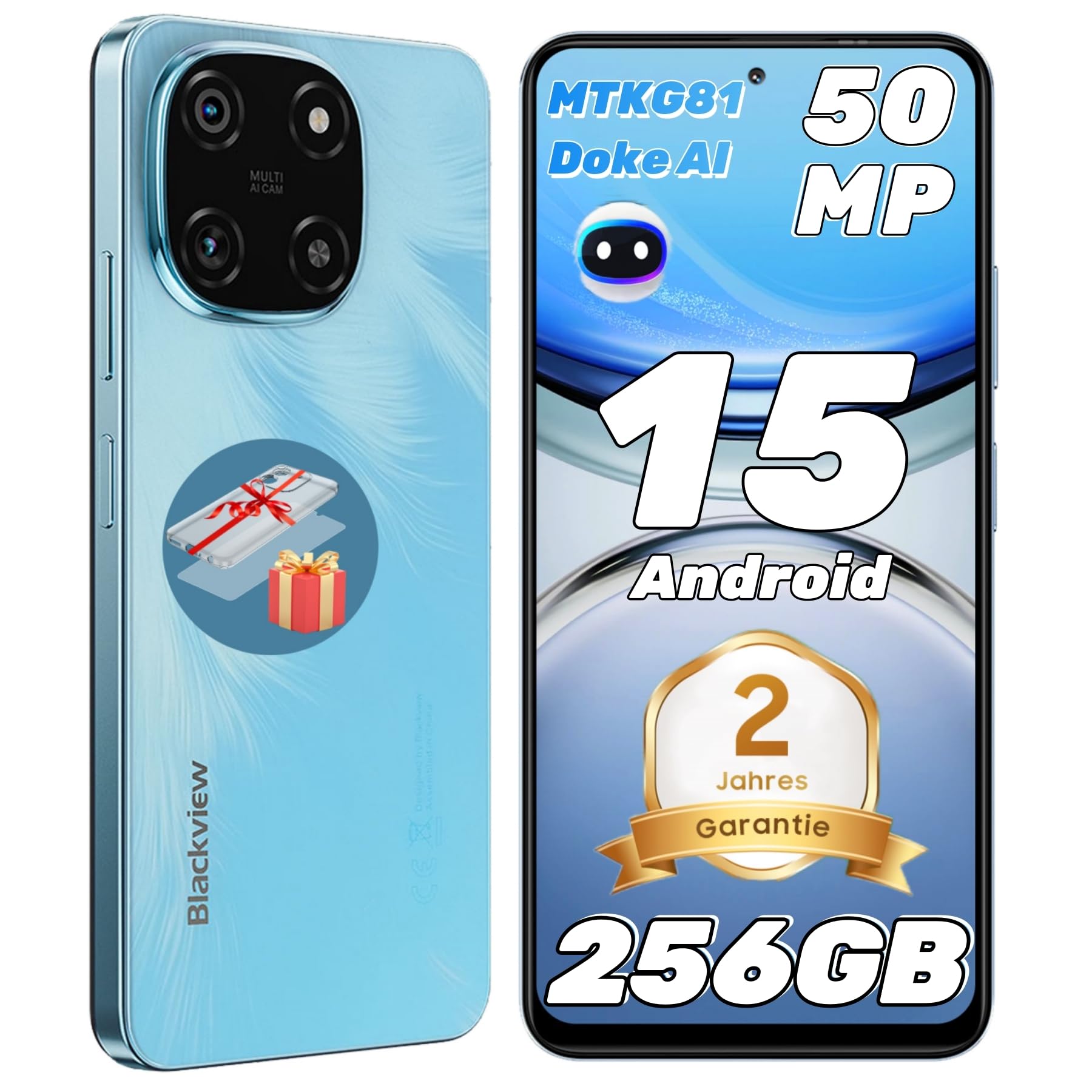 Blackview Color 6 KI Android 15 Handy 24GB+256GB /2TBTF, 50MP Super PD, 2.0GHz MTK G81 Octa Core, 6.67" Smartphone Ohne Vertrag, 5000mAh/18W, Dual SIM Handys/Fingerabdruck/Face ID/GPS/OTG Blau Angebot bei HelloDeals