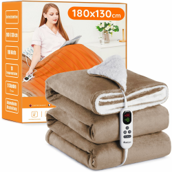 Heizdecke mit Abschaltautomatik, 130x180cm 10 Heizstufen 1~9 Stunden Auto-Off-Timer Überhitzungsschutz, Elektrische Wärmedecke Bett Wärme Decke ETL für Home & Office Schnelle Flanell Waschbar Khaki 130x180cm Khaki Angebot bei HelloDeals