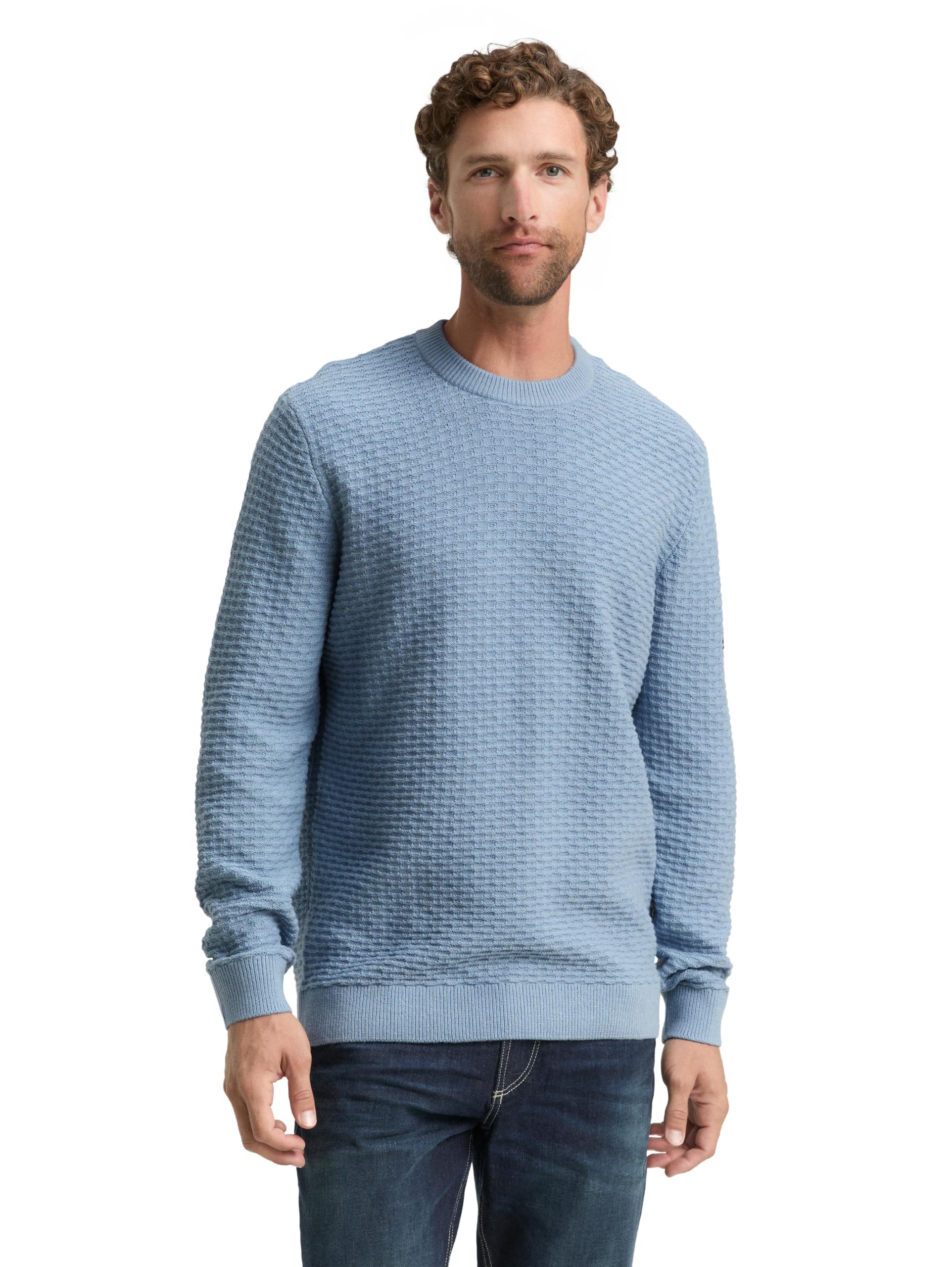 TOM TAILOR Herren 1048727 Strickpullover mit Rundhalsausschnitt XL 28800 - Faded Denim Blue Angebot bei HelloDeals