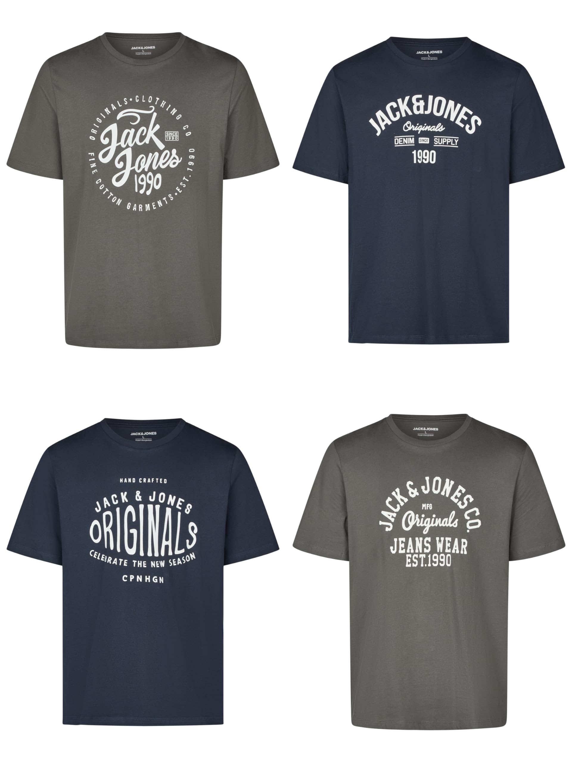 JACK & JONES Tshirt Herren Regular Fit JJLINO 4er Pack Set Pack Rundhals Kurzarm Sommer Tee Shirt Print Schwarz Weiß Grün Rot Blau Grau S M L XL XXL 3XL XL Pack 6 Angebot bei HelloDeals