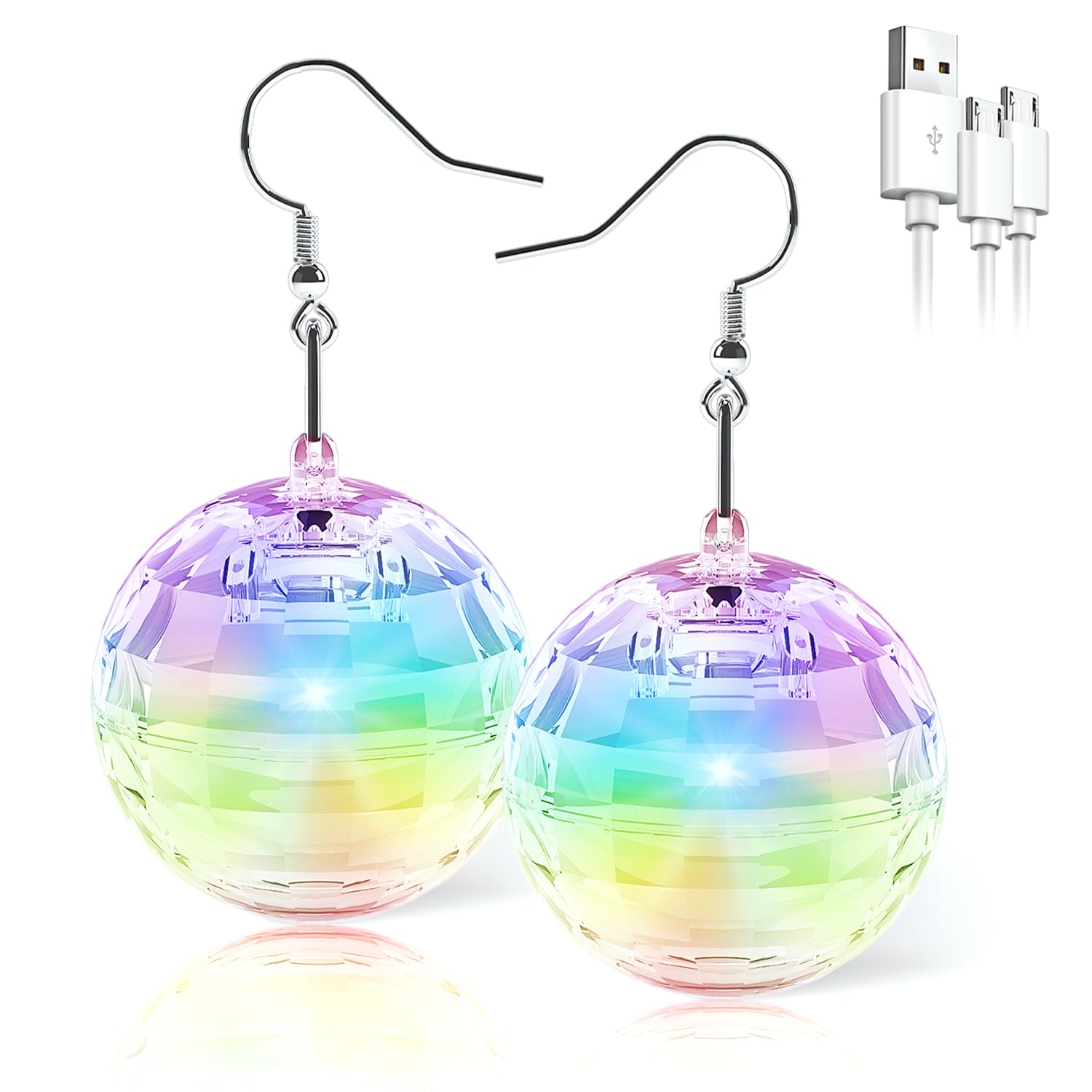 LED Ohrringe Rhombic discokugel Earrings 16 Lichtmodi Wiederaufladbar 70er 80er 90er jahre outfit damen für Frauen Konzert, Disco Party, Rave party gadgets Disco 1.0 Angebot bei HelloDeals