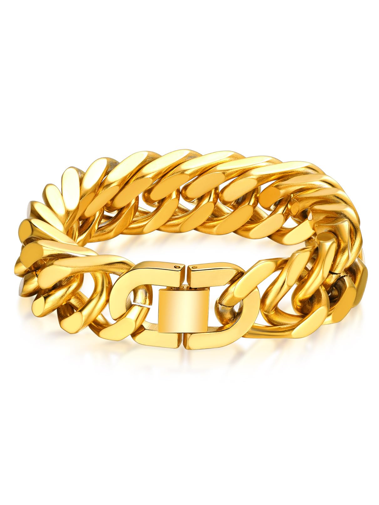 Bandmax Herren Armband Edelstahl Panzerarmband 8/12/17mm Massiv Kubanische Gliederarmband 19/21/23cm Schwere Panzerkette Armkette mit Faltverschluss Männer Armreif Schmuck für Geburtstag Vatertag 21cm - passt Handgelenke 17-19cm Gold-17mm Angebot bei HelloDeals