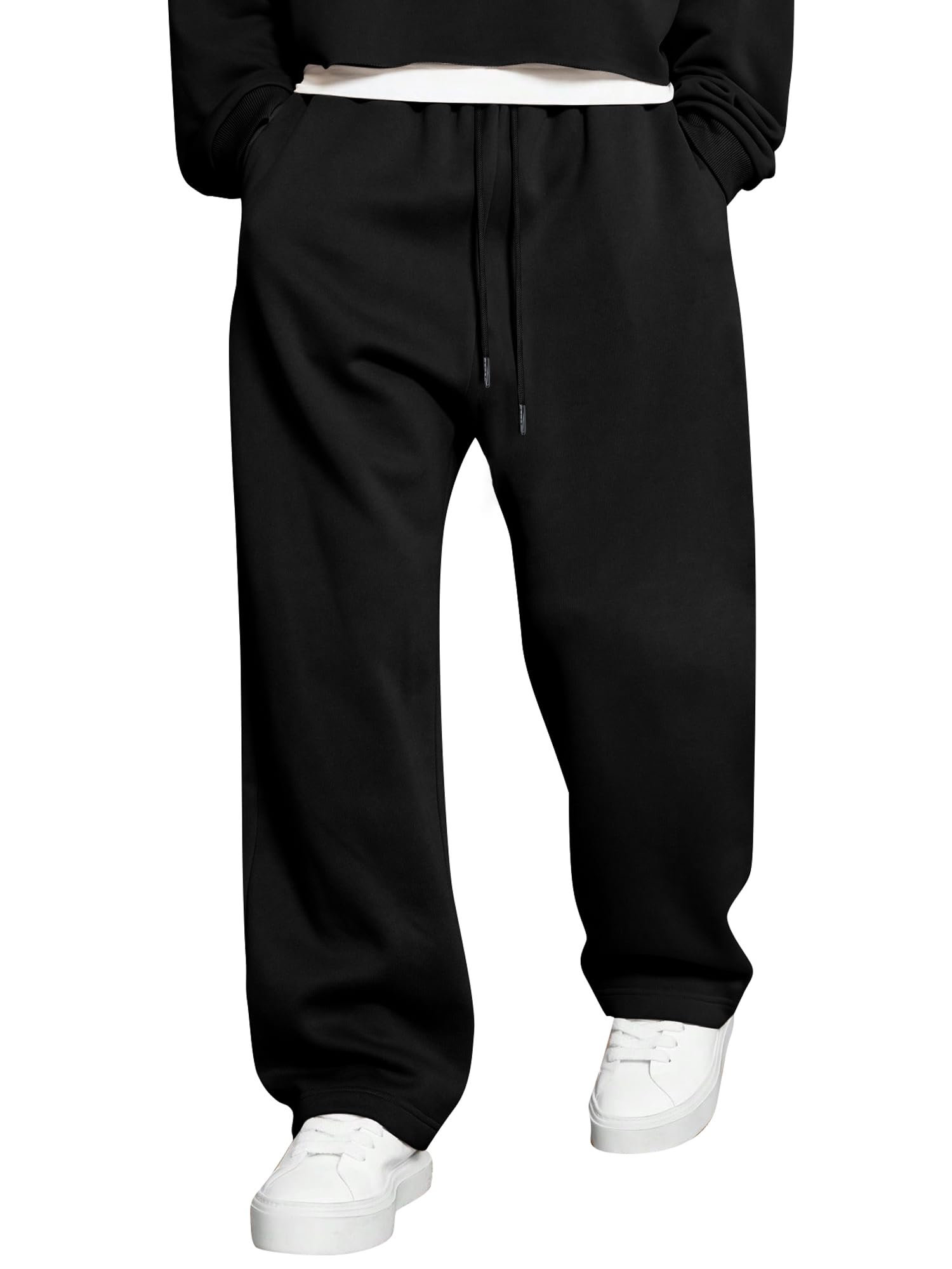 JMIERR Herren Casual Baggy Hosen Breite Beine Lounge Workout Gym Reise Sweatpants mit Taschen S-3XL A Schwarz XL Angebot bei HelloDeals