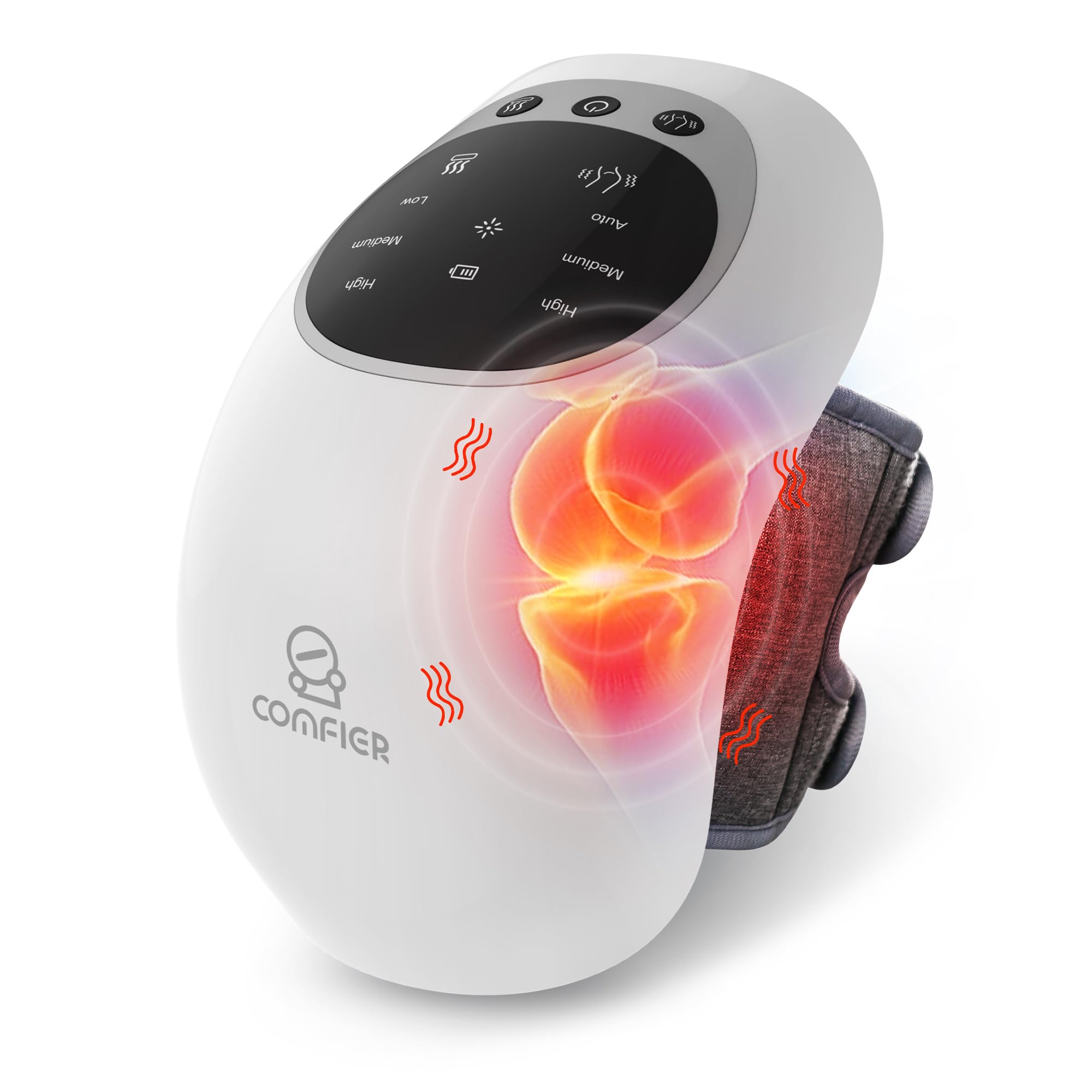 COMFIER Knie Massagegerät, kabelloses kniemassagegerät mit 3 einstellbaren Temperaturen, Rotlicht Knie Massagegerät mit LCD-Display, Wärme- und Vibrationsmassage Weiß Angebot bei HelloDeals