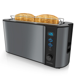 Arendo - Toaster Langschlitz - 2 Scheiben - Defrost Funktion - Wärmeisolierendes Doppelwandgehäuse - mit Brötchenaufsatz - herausziehbare Krümelschublade - Cool Grey Design F: Cool Grey Angebot bei HelloDeals