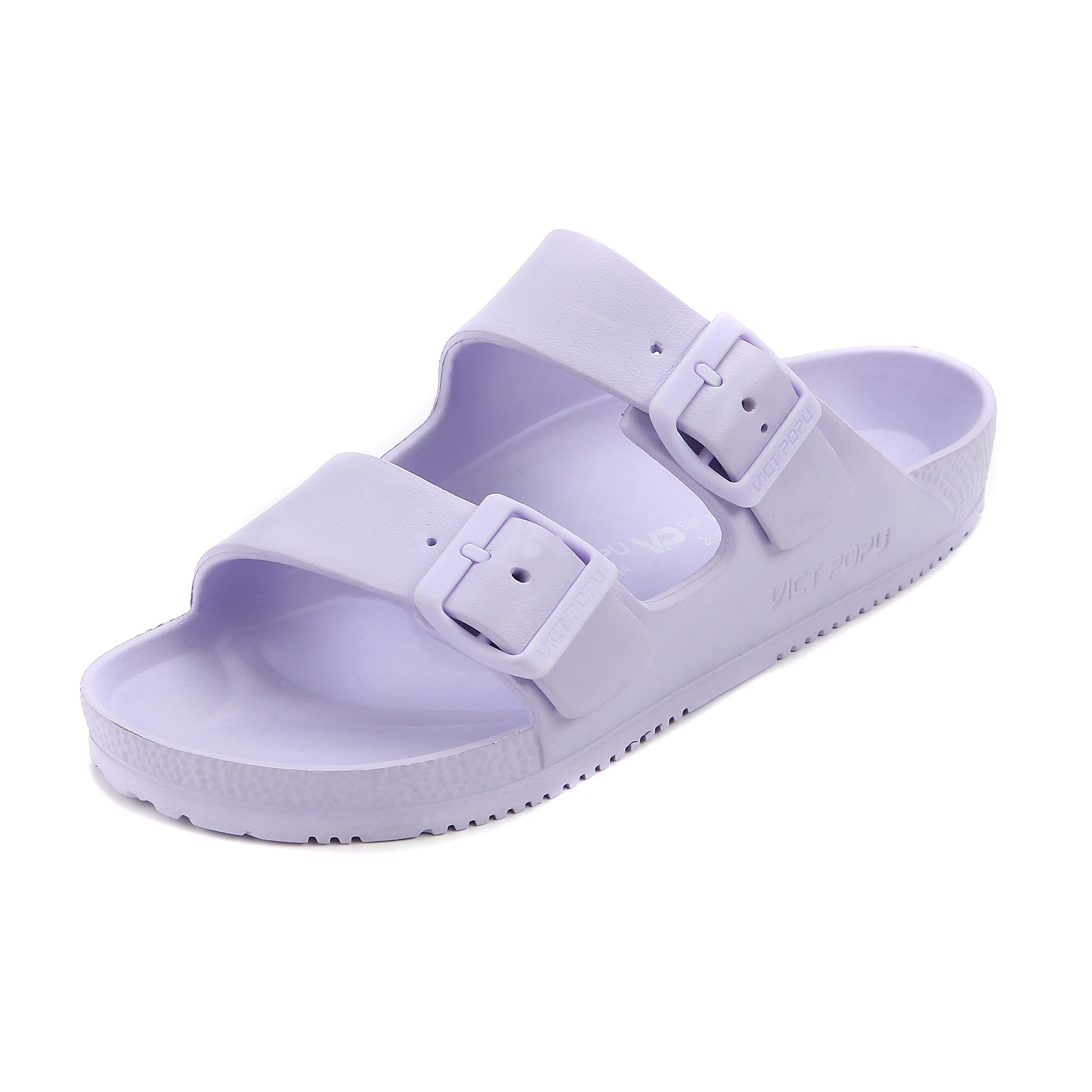 VICT POPU Pantoletten Damen mit Fussbett Sandalen Flach Rutschfest Sommer Badelatschen Lässig EVA Slides Erwachsene Schlappen Helles Lila 38 EU Angebot bei HelloDeals