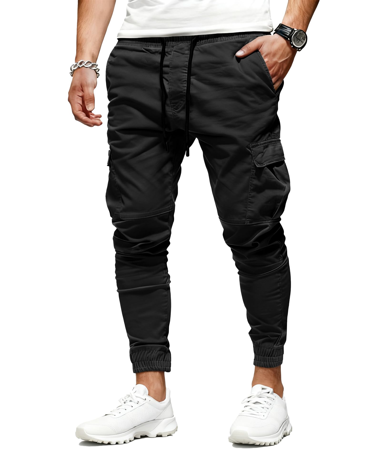 SwissWell Herren Hose Lang Jogginghose Cargo Chino Hose Baumwolle Sporthose Cargohose Freizeithose Elastische Kordelzug Sweatpants Herren mit Taschen S-2XL Schwarz L Angebot bei HelloDeals