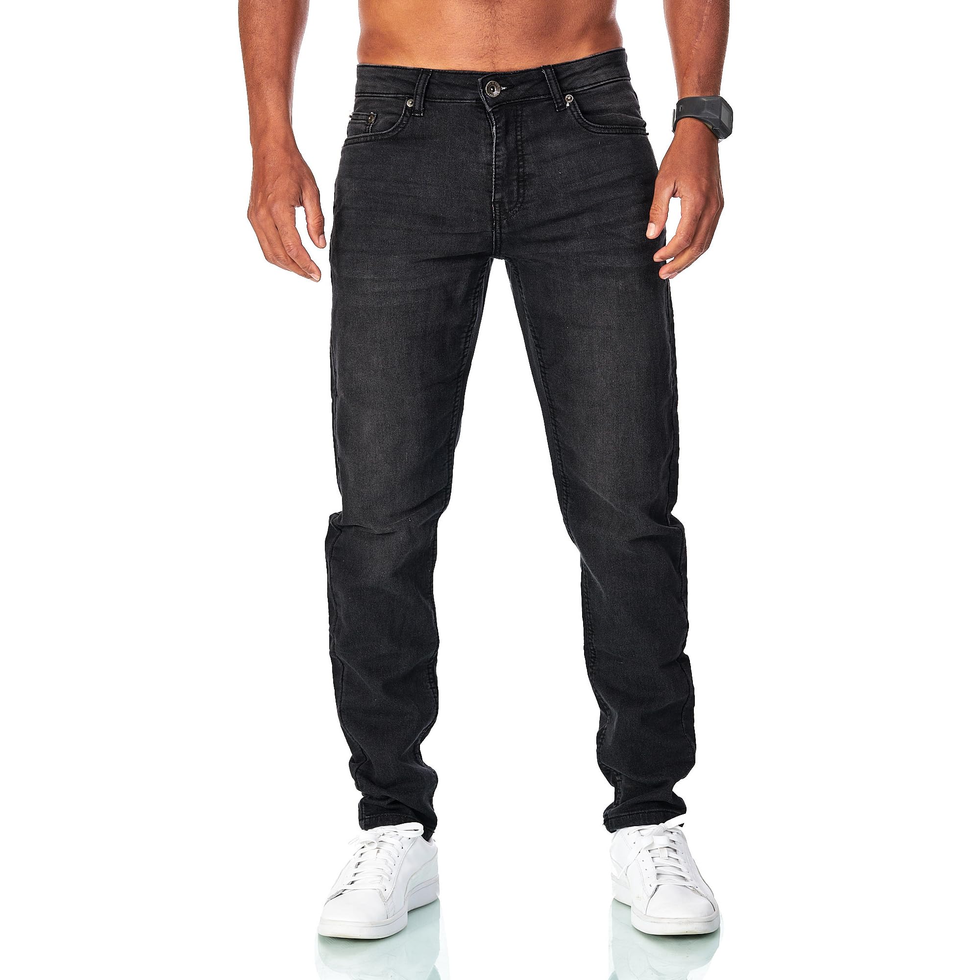 JEEL Herren Sweat-Jeans - Regular-Fit Straight-Cut - Stretch Washed Denim-Look - Jeans-Hose 38W / 32L 06-schwarz Angebot bei HelloDeals