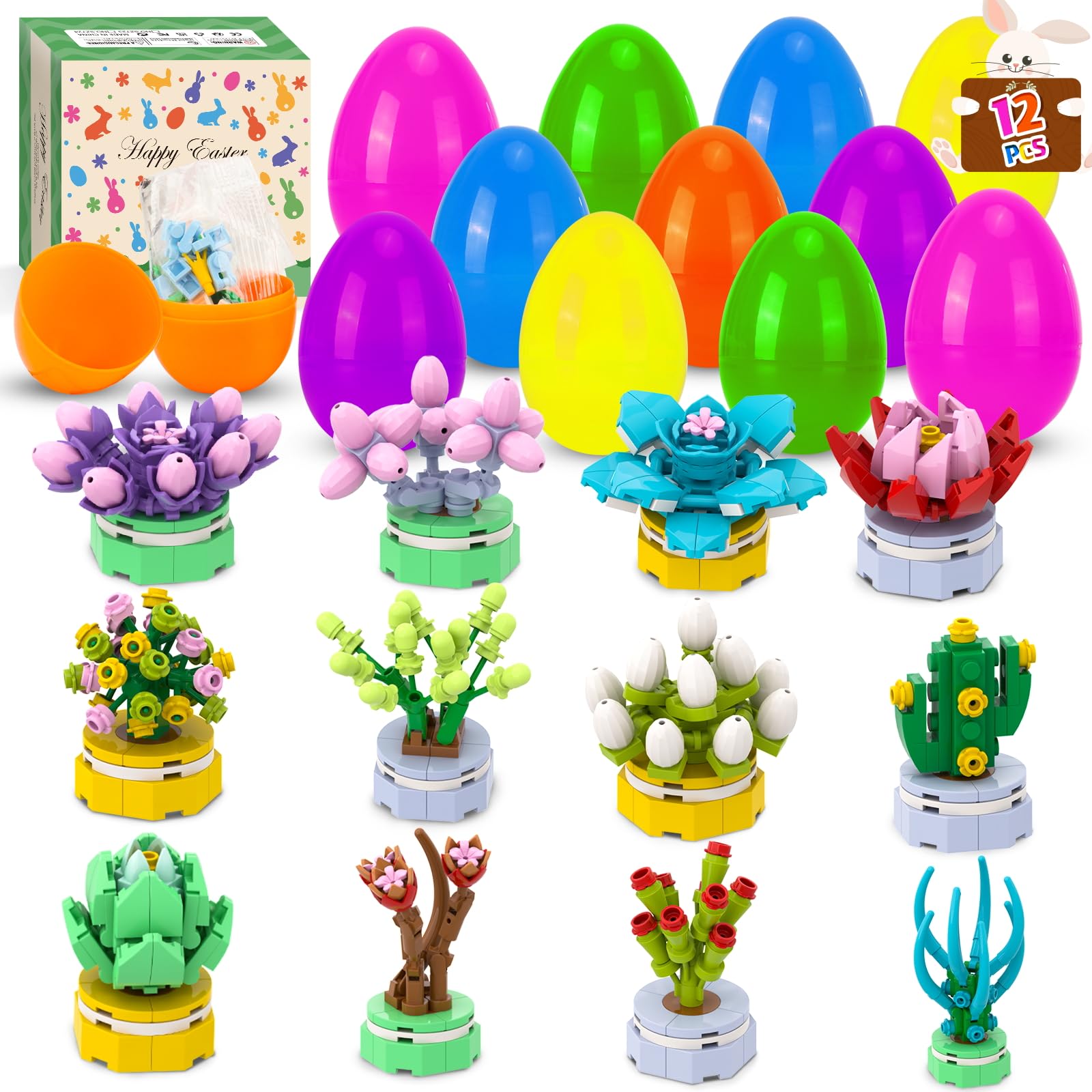 Ostergeschenke Kinder, 12 Stück Ostereier zum Befüllen mit Bausteinen für Sukkulenten, Plastik Ostereier 8.5 cm x 5.5 cm, Perfekt für Osterkörbchen, Deko für Party, Klassenzimmer & Osteranreize Angebot bei HelloDeals