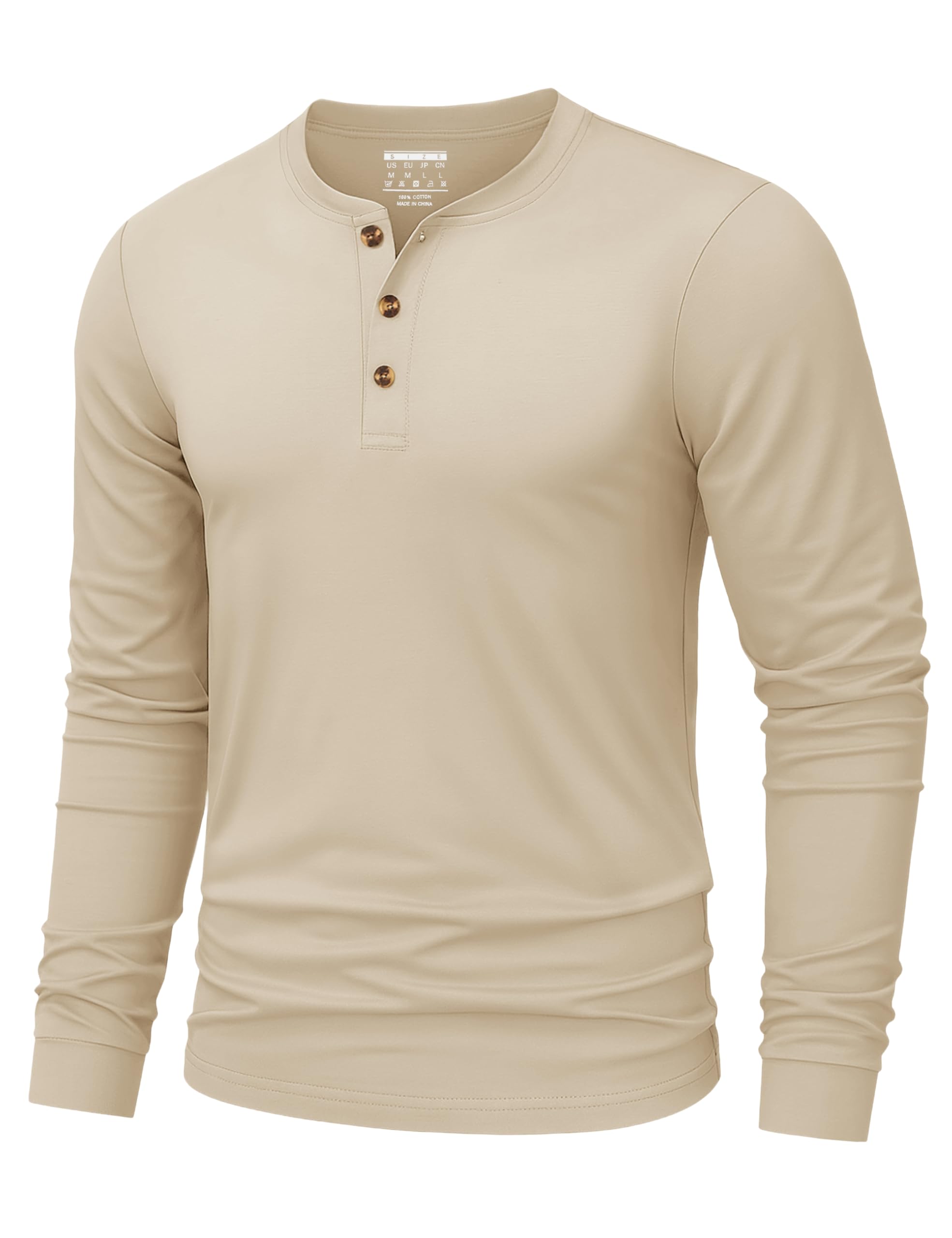 TACVASEN Herren Henley Shirt Baumwolle Langarm Basic Tshirt mit Knopfleiste Regular Fit Freizeithemd Casual Shirts XL Khaki Angebot bei HelloDeals