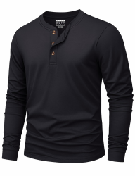 KEFITEVD Henley Shirt Herren Langarm Tshirt Baumwolle Basic Langarm Shirts für Herren Pullover mit Knopfleiste Schwarz XL Angebot bei HelloDeals