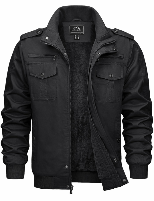 KEFITEVD Herren Winter Fleecejacke Outdoor Sherpa Gefüttert Warme Militär Feldjacke Taktikal Freizeit Cargo Stehkragen Mantel L Schwarz Angebot bei HelloDeals