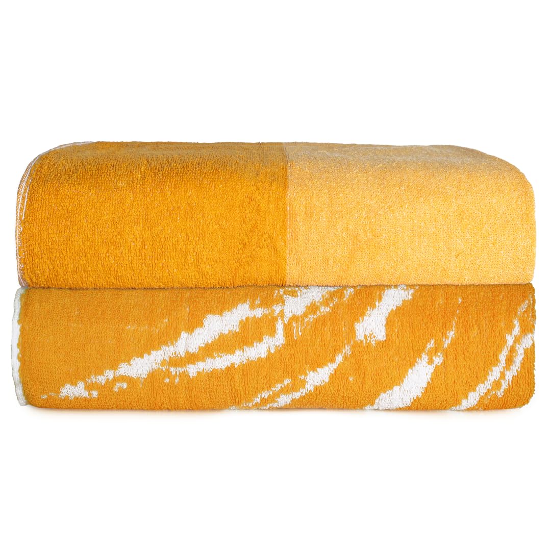 SweetNeedle Topical Palm Strandtücher für Erwachsene, 2 Stück, Gelb Golden Glow – 100 % Baumwolle, Frottee, ringgesponnenes Hotel, Pool, Badetuch, schnell trocknend, fusselarm, super saugfähig, großes 76 x 152 cm - 2 Stück Gelb-goldenes Leuchten Angebot bei HelloDeals